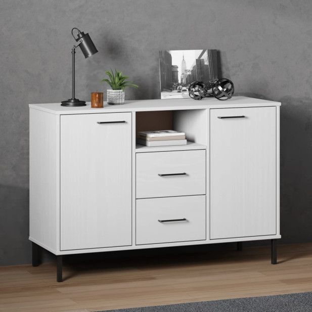 OSLO fehér tömör fa tálalószekrény fémlábakkal 113x40x77 cm - utánvéttel vagy ingyenes szállítással