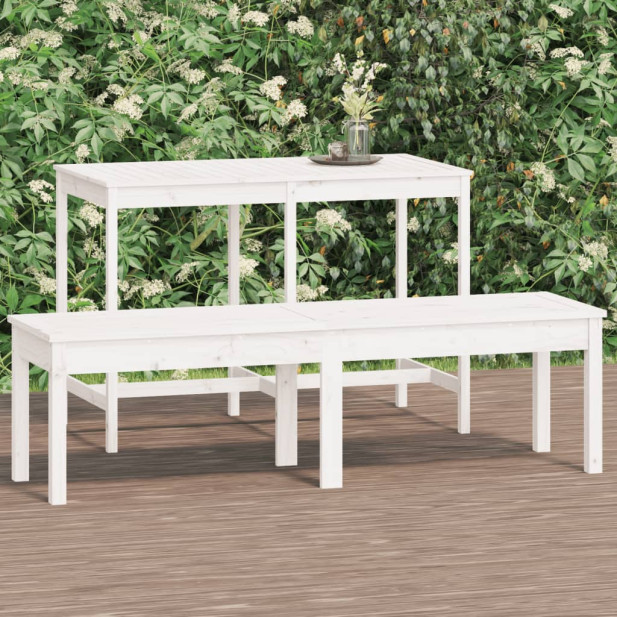 2 személyes fehér tömör fenyőfa kerti pad 159,5x44x45 cm - utánvéttel vagy ingyenes szállítással