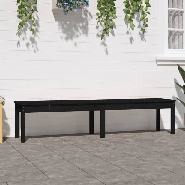 2 személyes fekete tömör fenyőfa kerti pad 203,5x44x45 cm - utánvéttel vagy ingyenes szállítással
