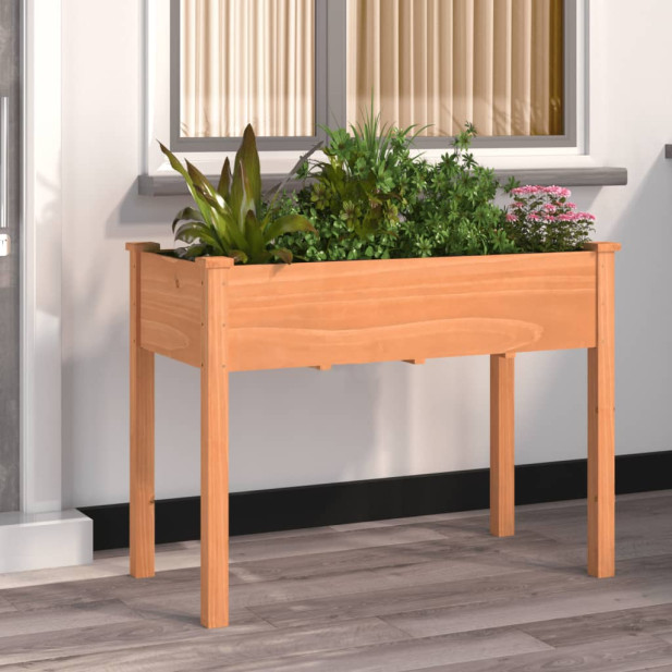 Barna tömör fenyőfa kerti ültetőláda béléssel 118 x 59 x 76 cm - utánvéttel vagy ingyenes szállítással