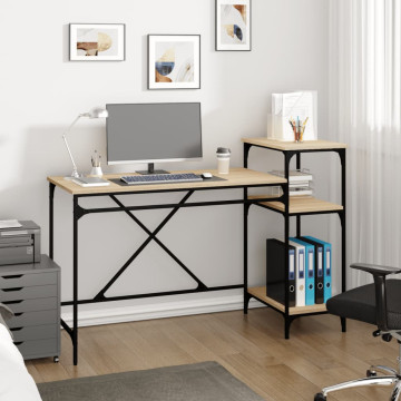 Sonoma tölgy szerelt fa íróasztal polcokkal 135x50x90 cm - utánvéttel vagy ingyenes szállítással