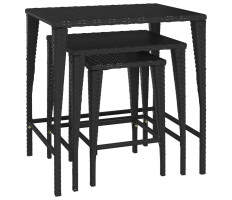 3 db fekete polyrattan rakásolható kisasztal - utánvéttel vagy ingyenes szállítással