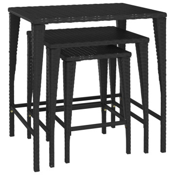 3 db fekete polyrattan rakásolható kisasztal - utánvéttel vagy ingyenes szállítással