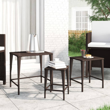3 db barna polyrattan rakásolható kisasztal - utánvéttel vagy ingyenes szállítással