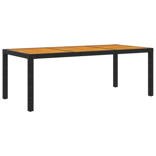 Fekete polyrattan és akácfa kerti asztal 190 x 90 x 75 cm - utánvéttel vagy ingyenes szállítással