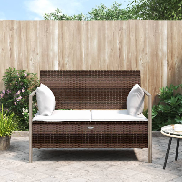 2 személyes barna polyrattan kerti kanapé párnával - utánvéttel vagy ingyenes szállítással