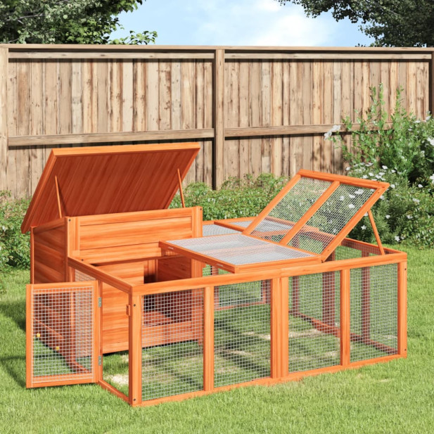 Barna tömör fenyőfa nyúlketrec 144 x 123 x 67,5 cm - utánvéttel vagy ingyenes szállítással