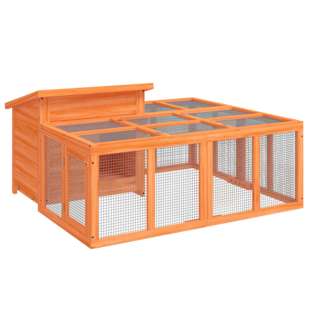 Barna tömör fenyőfa nyúlketrec 144 x 123 x 67,5 cm - utánvéttel vagy ingyenes szállítással