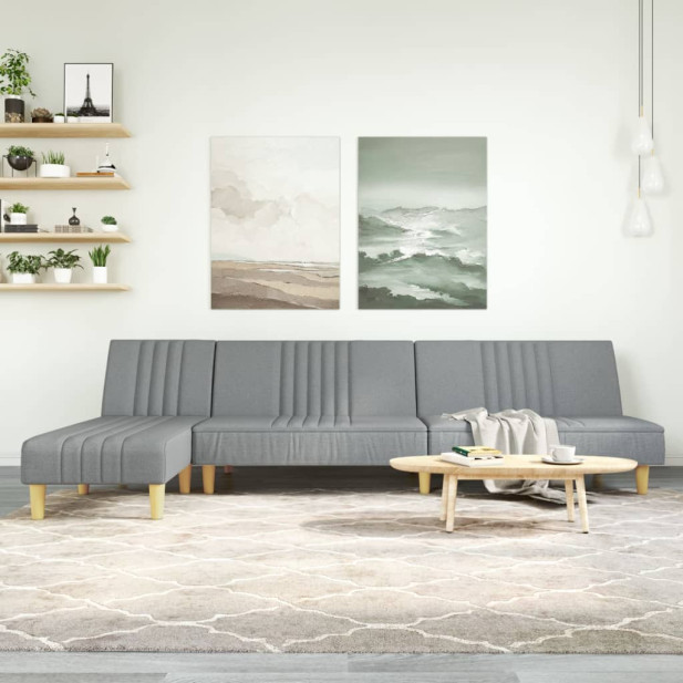 Világosszürke L-alakú bársony kanapéágy 255x140x70 cm - utánvéttel vagy ingyenes szállítással