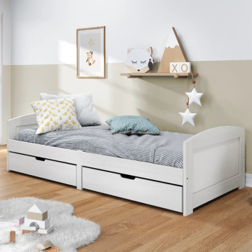 IRUN fehér tömör fenyőfa kanapéágy 2 fiókkal 90 x 200 cm - utánvéttel vagy ingyenes szállítással