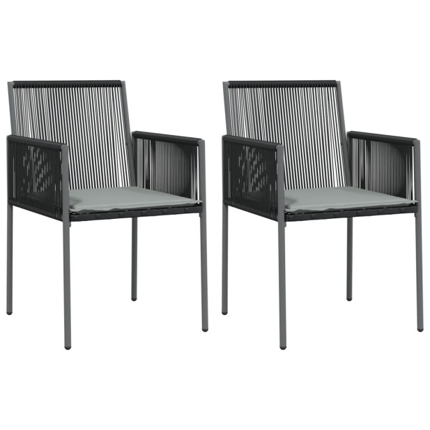 2 db fekete polyrattan kerti szék párnával 54 x 60,5 x 83,5 cm - utánvéttel vagy ingyenes szállítással