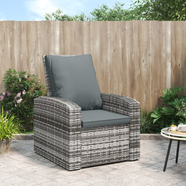 Szürke polyrattan dönthető kerti szék párnával - utánvéttel vagy ingyenes szállítással