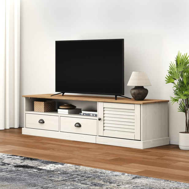 VIGO fehér tömör fenyőfa TV-szekrény 156 x 40 x 40 cm - utánvéttel vagy ingyenes szállítással