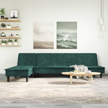 Sötétzöld L-alakú bársony kanapéágy 255x140x70 cm - utánvéttel vagy ingyenes szállítással