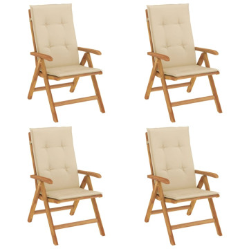 4 db tömör tíkfa dönthető kerti szék párnával - utánvéttel vagy ingyenes szállítással