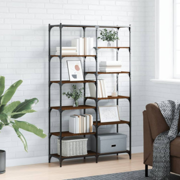 Barna tölgy szerelt fa és vas könyvespolc 100 x 32 x 170 cm - utánvéttel vagy ingyenes szállítással