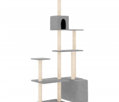 Világosszürke macskabútor szizál kaparófákkal 180 cm - utánvéttel vagy ingyenes szállítással