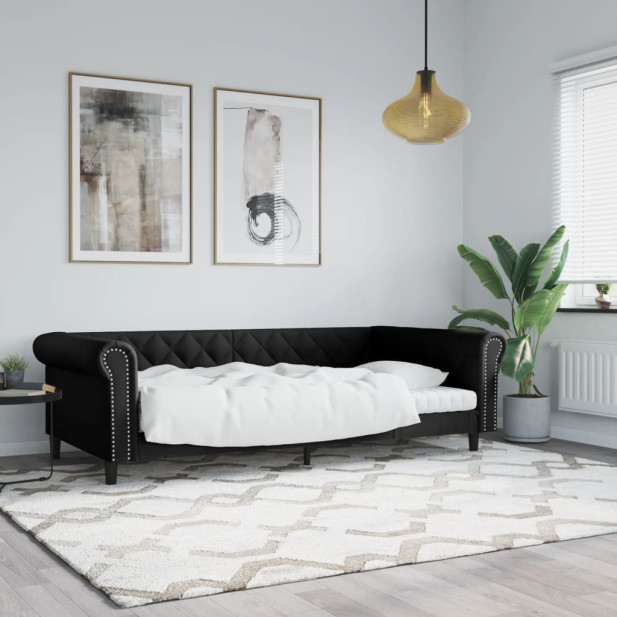 Fekete műbőr kanapéágy 100 x 200 cm - utánvéttel vagy ingyenes szállítással