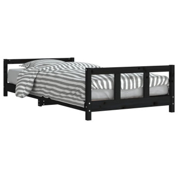 Fekete gyerek tömör fenyőfa ágykeret 90 x 200 cm - utánvéttel vagy ingyenes szállítással