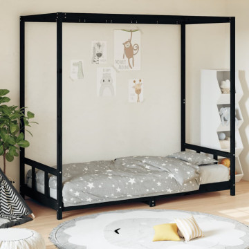 Fekete tömör fenyőfa gyerekágykeret 90 x 200 cm - utánvéttel vagy ingyenes szállítással