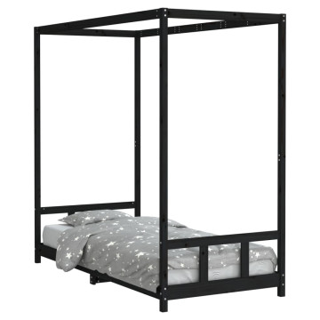Fekete tömör fenyőfa gyerekágykeret 90 x 200 cm - utánvéttel vagy ingyenes szállítással