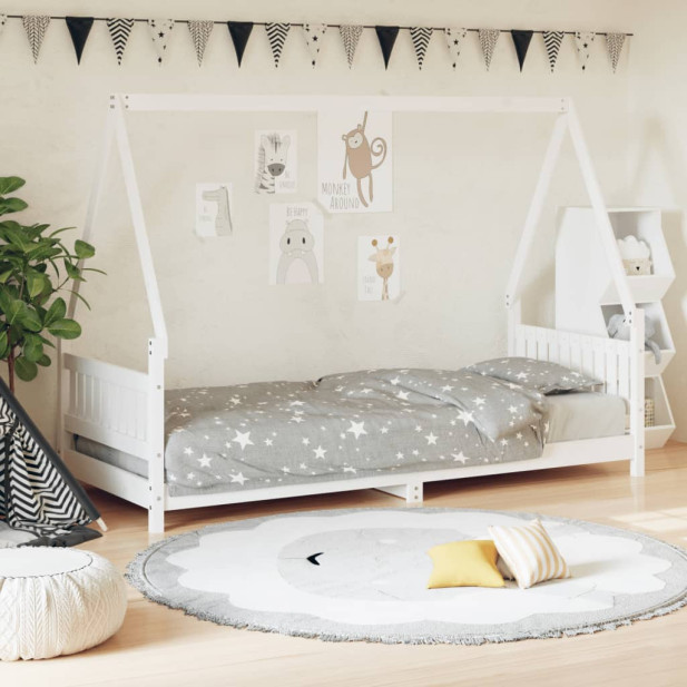 Fehér tömör fenyőfa gyerekágykeret 80 x 200 cm - utánvéttel vagy ingyenes szállítással
