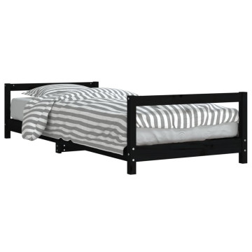 Fekete tömör fenyőfa gyerekágykeret 90 x 200 cm - utánvéttel vagy ingyenes szállítással