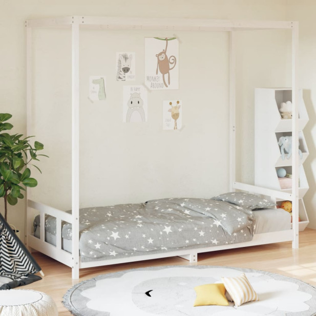 Fehér tömör fenyőfa gyerekágykeret 90 x 200 cm - utánvéttel vagy ingyenes szállítással