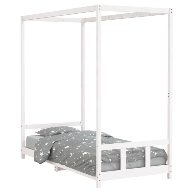 Fehér tömör fenyőfa gyerekágykeret 90 x 200 cm - utánvéttel vagy ingyenes szállítással