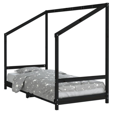 Fekete tömör fenyőfa gyerekágykeret 90 x 200 cm - utánvéttel vagy ingyenes szállítással