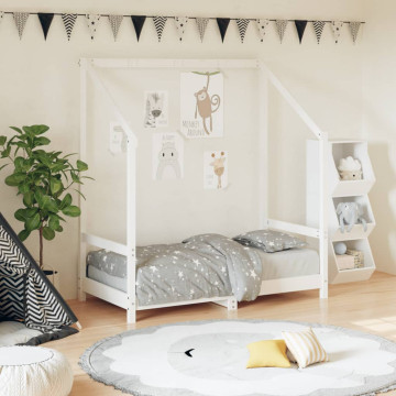 Fehér gyerek tömör fenyőfa ágykeret 70 x 140 cm - utánvéttel vagy ingyenes szállítással