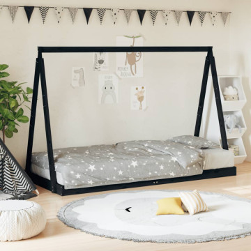 Fekete tömör fenyőfa gyerekágykeret 90 x 190 cm - utánvéttel vagy ingyenes szállítással