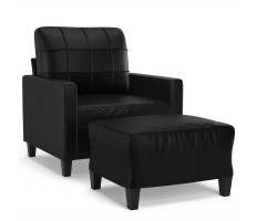 Fekete műbőr kanapéfotel lábtartóval 60 cm - utánvéttel vagy ingyenes szállítással