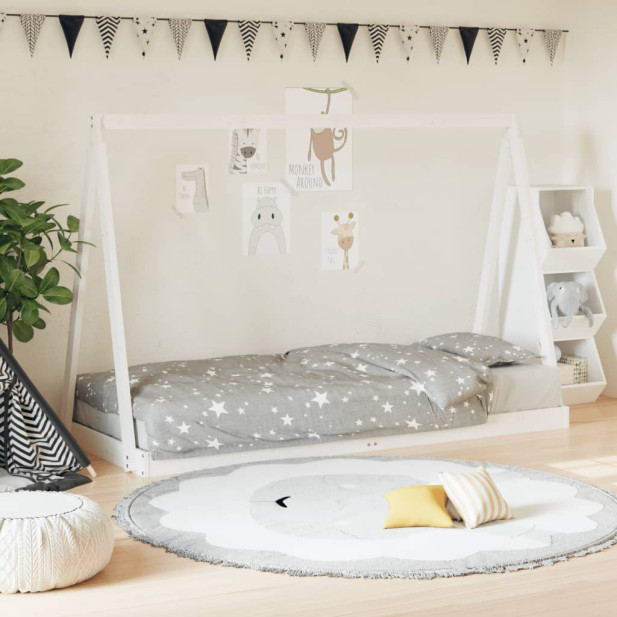 Fehér tömör fenyőfa gyerekágykeret 80 x 200 cm - utánvéttel vagy ingyenes szállítással