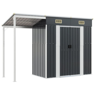 Antracitszürke fészer meghosszabbított tetővel 277x110,5x181 cm - utánvéttel vagy ingyenes szállítással