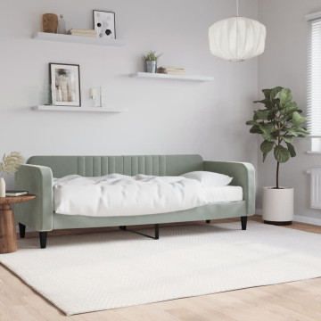 Világosszürke bársony kanapéágy matraccal 80 x 200 cm - utánvéttel vagy ingyenes szállítással