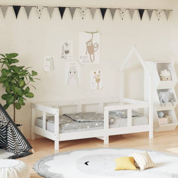 Fehér gyerek tömör fenyőfa ágykeret 70 x 140 cm - utánvéttel vagy ingyenes szállítással