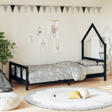 Fekete tömör fenyőfa gyerekágykeret 90 x 190 cm - utánvéttel vagy ingyenes szállítással