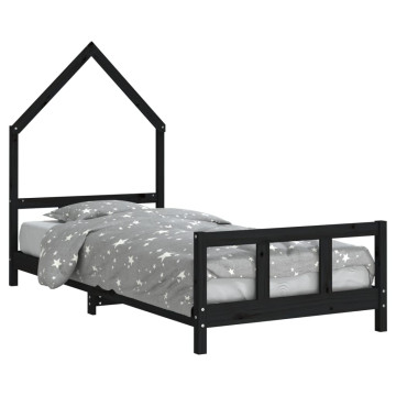 Fekete tömör fenyőfa gyerekágykeret 90 x 190 cm - utánvéttel vagy ingyenes szállítással