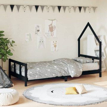 Fekete tömör fenyőfa gyerekágykeret 90 x 200 cm - utánvéttel vagy ingyenes szállítással