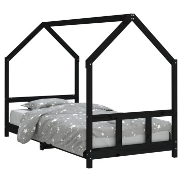 Fekete tömör fenyőfa gyerekágykeret 90 x 190 cm - utánvéttel vagy ingyenes szállítással