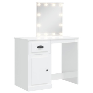 Magasfényű fehér fésülködőasztal LED-del 90x40x132,5 cm - utánvéttel vagy ingyenes szállítással