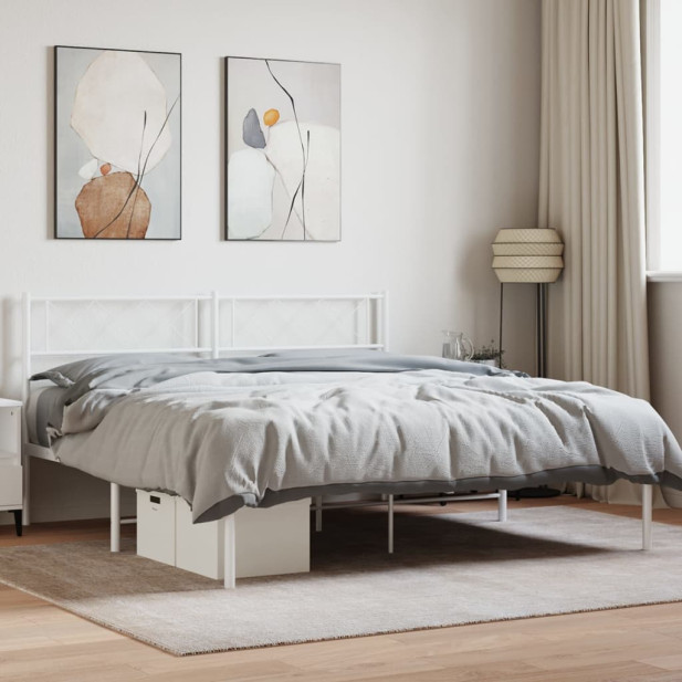 Fehér fém ágykeret fejtámlával 120 x 200 cm - utánvéttel vagy ingyenes szállítással