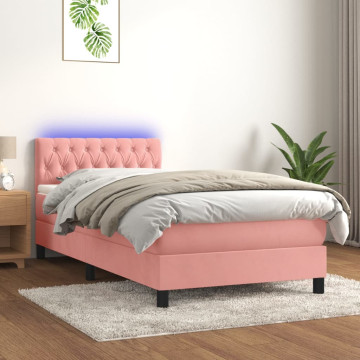 Rózsaszín bársony rugós és LED-es ágy matraccal 100x200 cm - utánvéttel vagy ingyenes szállítással