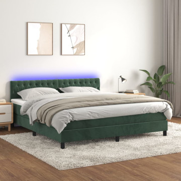 Sötétzöld bársony rugós és LED-es ágy matraccal 180x200 cm - utánvéttel vagy ingyenes szállítással