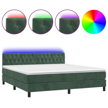 Sötétzöld bársony rugós és LED-es ágy matraccal 180x200 cm - utánvéttel vagy ingyenes szállítással