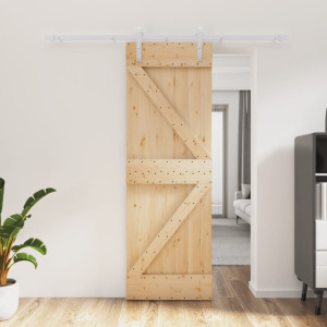 Tömör fenyőfa tolóajtó fémszerelékszettel 70 x 210 cm - utánvéttel vagy ingyenes szállítással