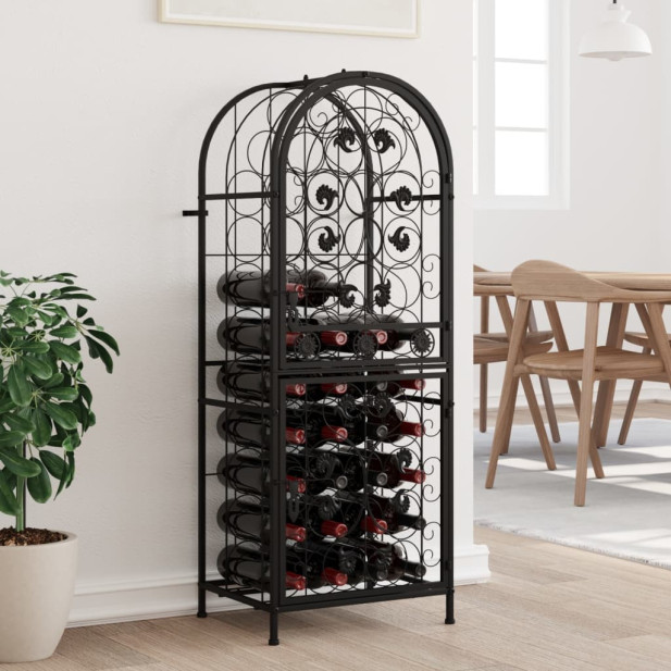 Fekete kovácsoltvas bortartó 41 palackhoz 45 x 36 x 120 cm - utánvéttel vagy ingyenes szállítással