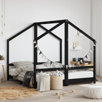 Fekete tömör fenyőfa gyerekágykeret 2 x (80 x 160) cm - utánvéttel vagy ingyenes szállítással