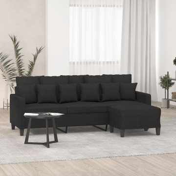 3 személyes fekete szövet kanapé lábtartóval 180 cm - utánvéttel vagy ingyenes szállítással